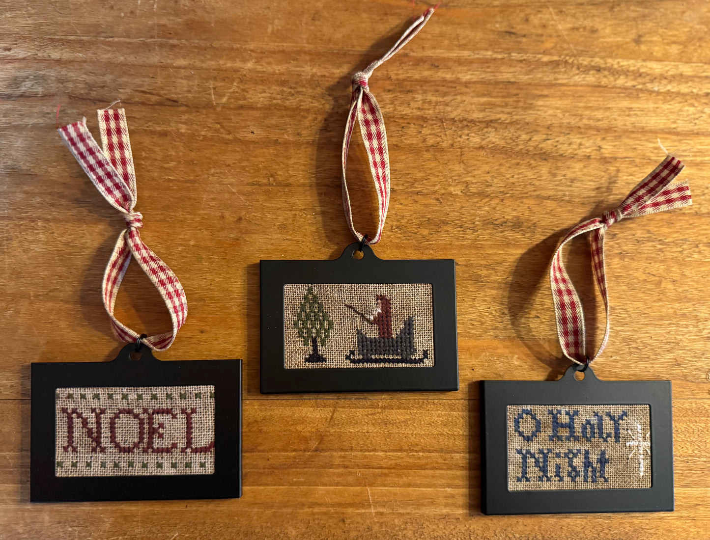 Primitive Christmas Sampler Ornaments - Horizontal Set of 3