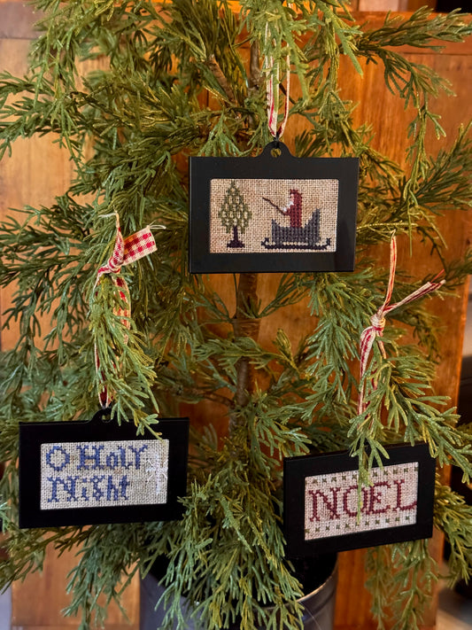 Primitive Christmas Sampler Ornaments - Horizontal Set of 3